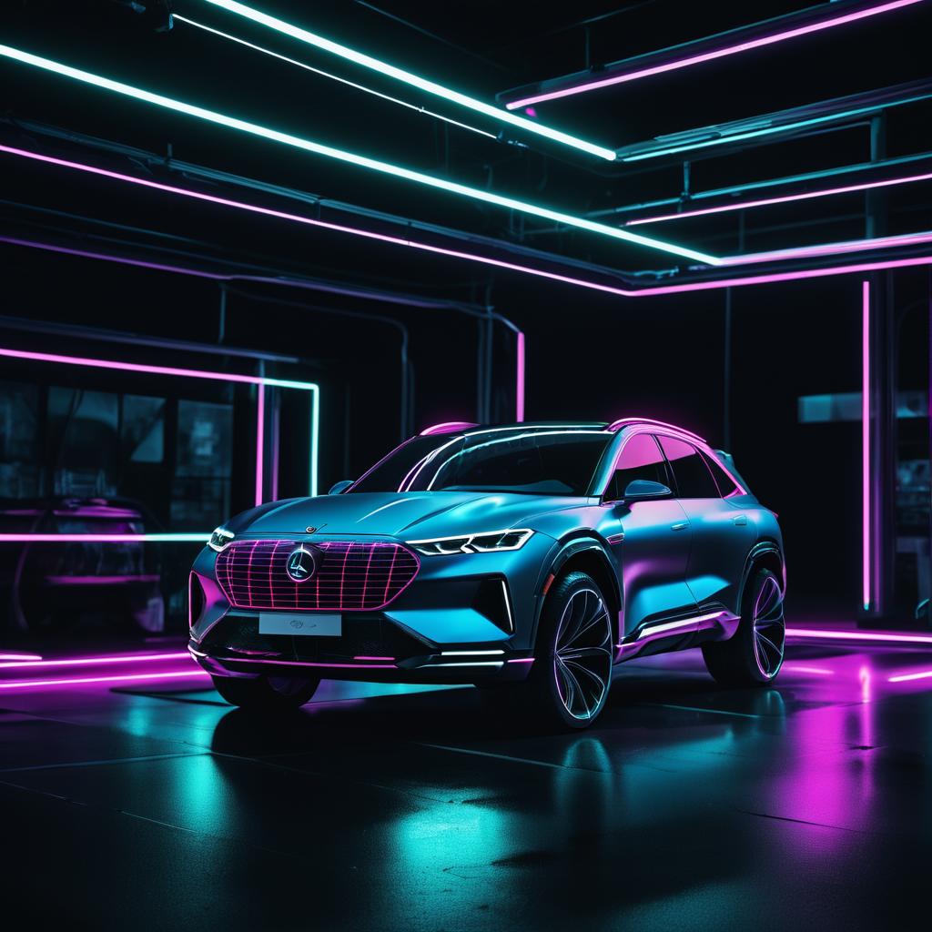 Cinematic Electric SUV in Neon Lights