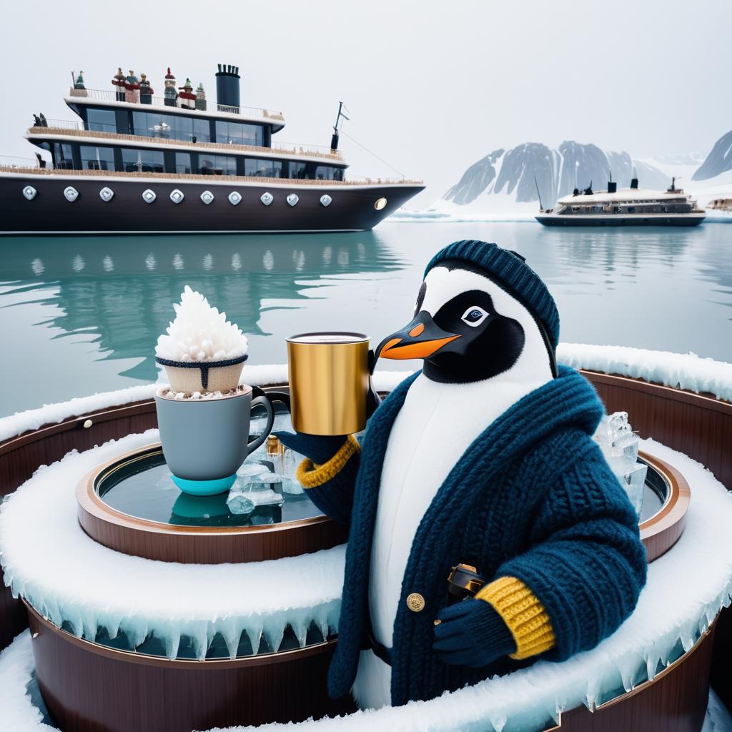 Stylish Penguin with Hot Chocolate Adventure