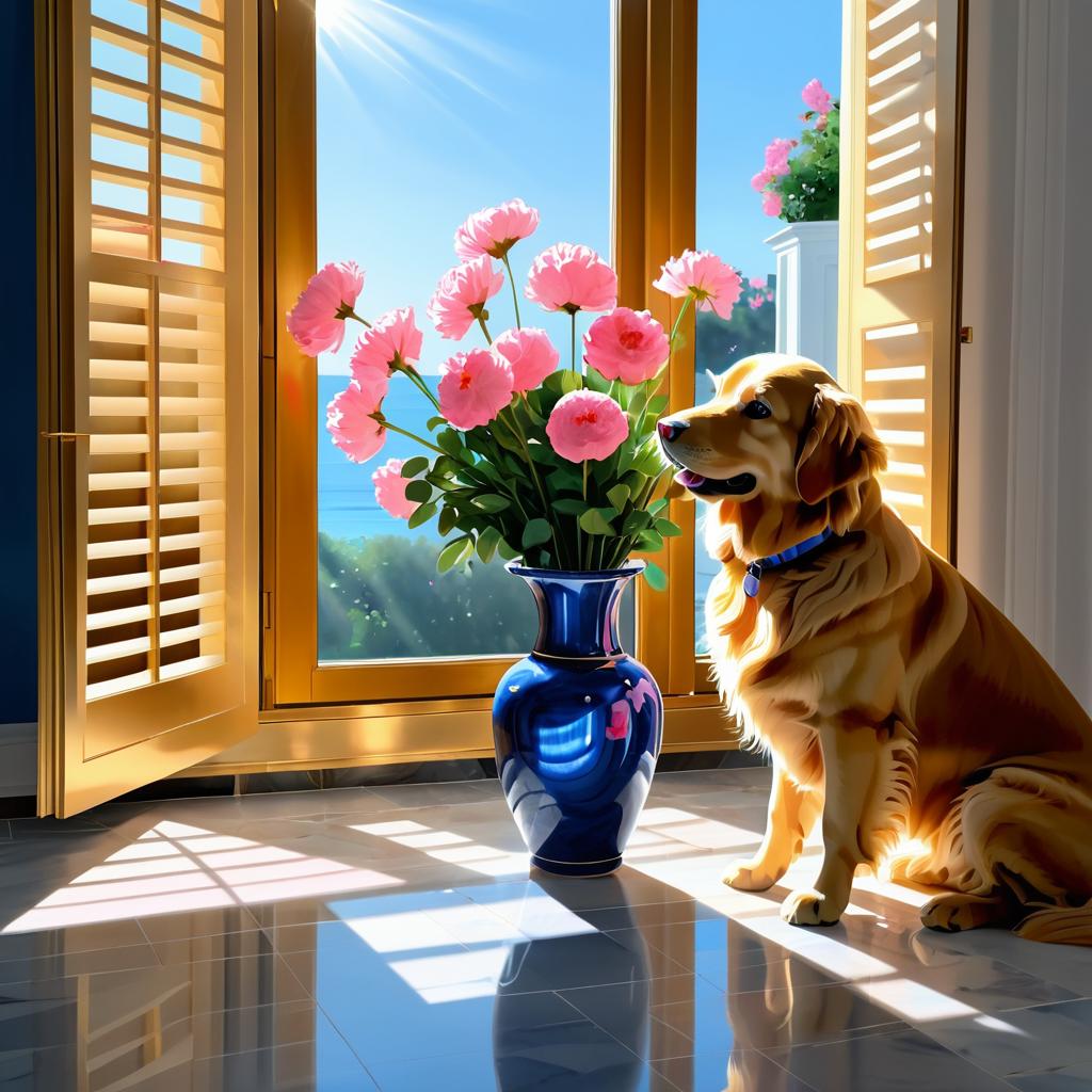 Realistic Digital Painting of Dog and Vase