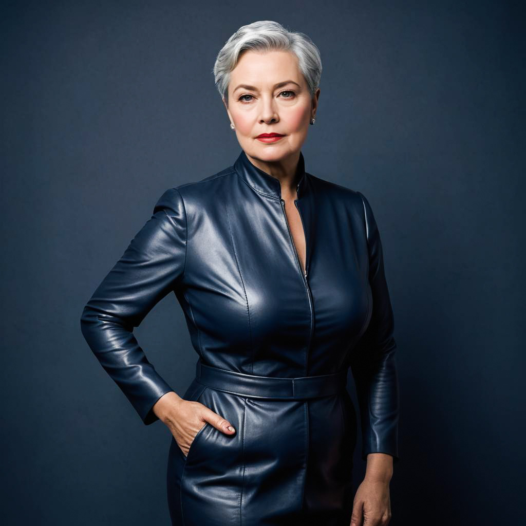 Elegant Middle-Aged Lady in Leather Dress