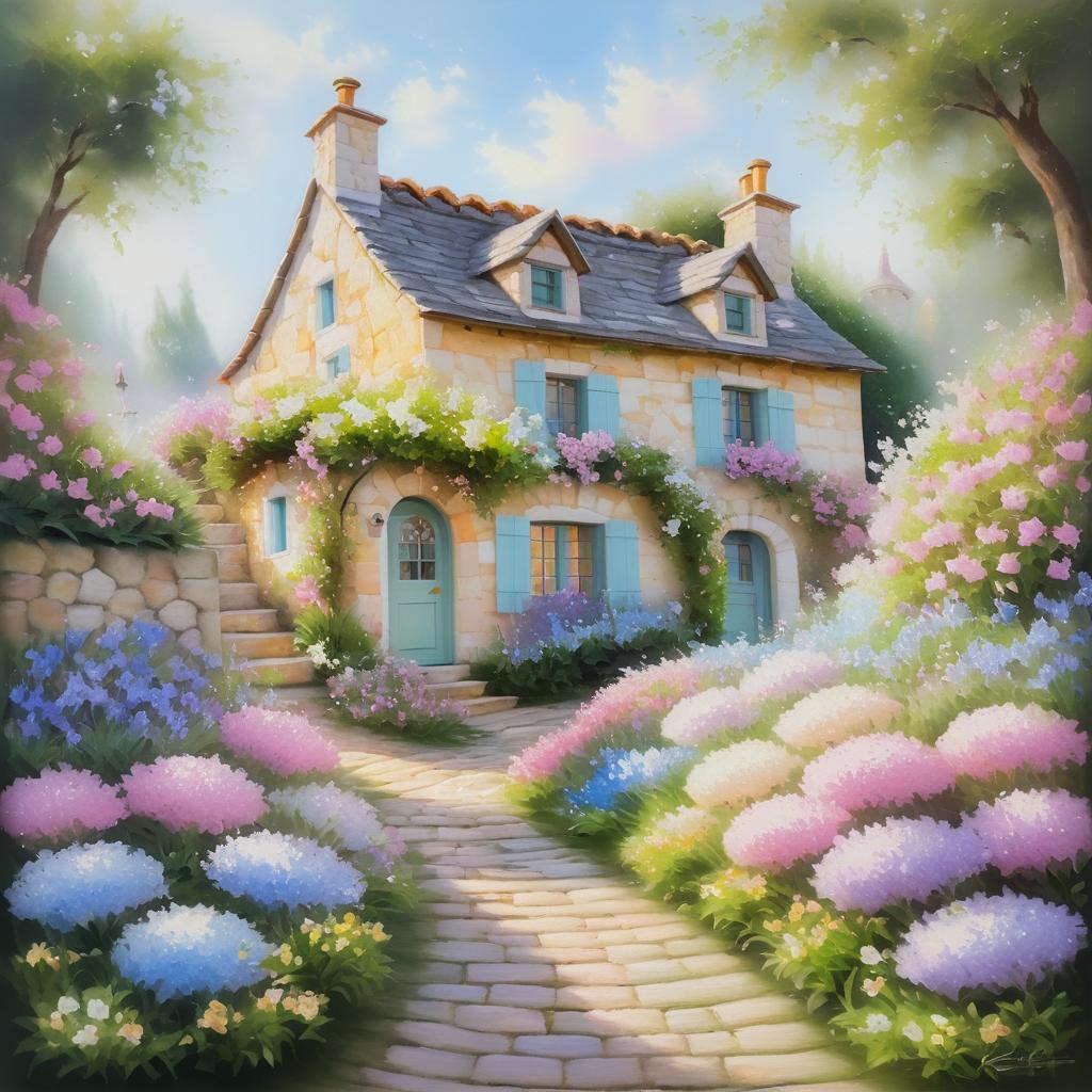 Whimsical Cottage in Blooming Pastels