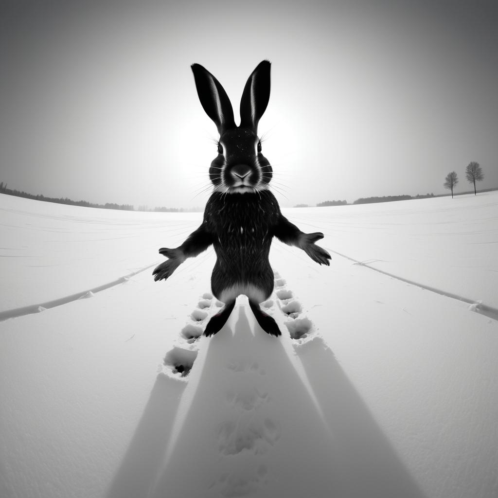 Surreal Fisheye Rabbit in Snow