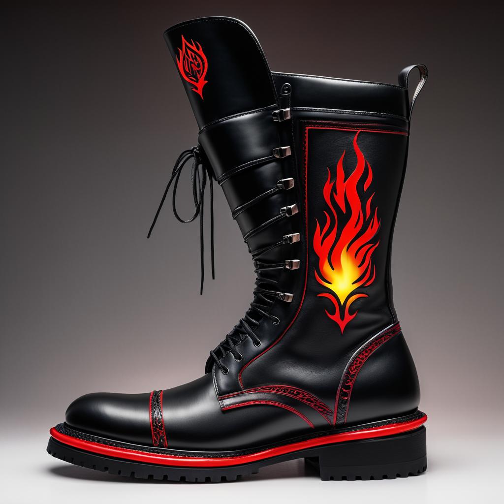 Photo-Realistic Military Boot with Flames