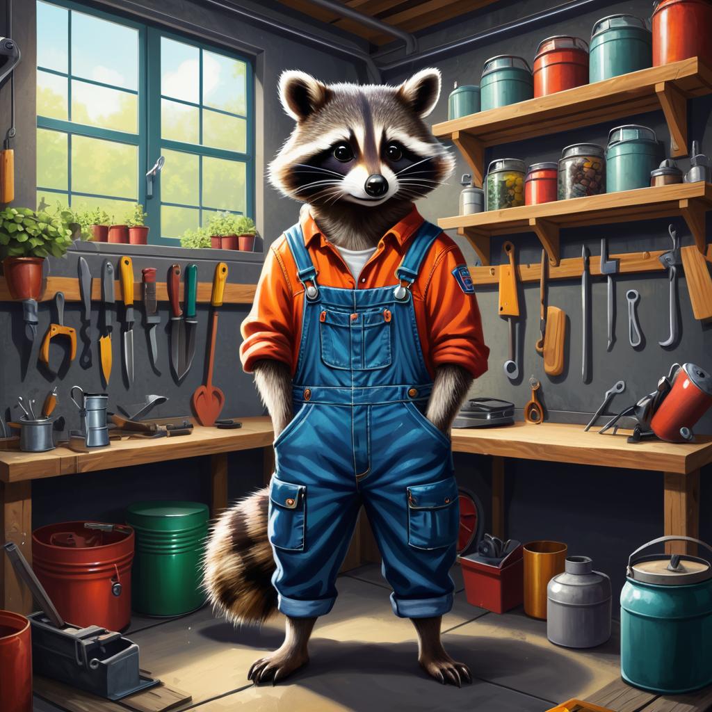 Vibrant Ecchi Raccoon in Workshop