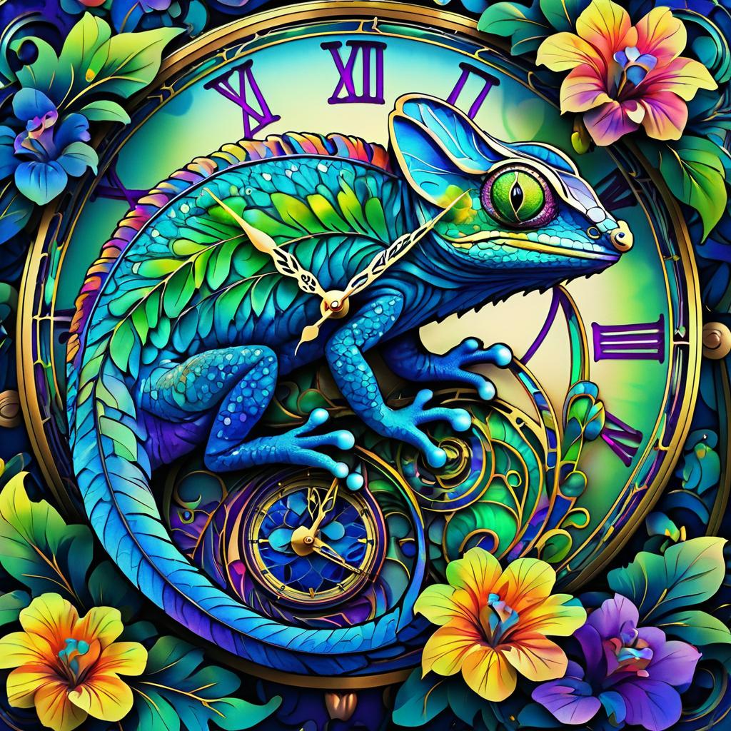 Vibrant Art Nouveau Chameleon Artwork