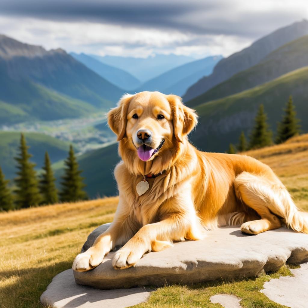 Golden Retriever Portrait on Mountain