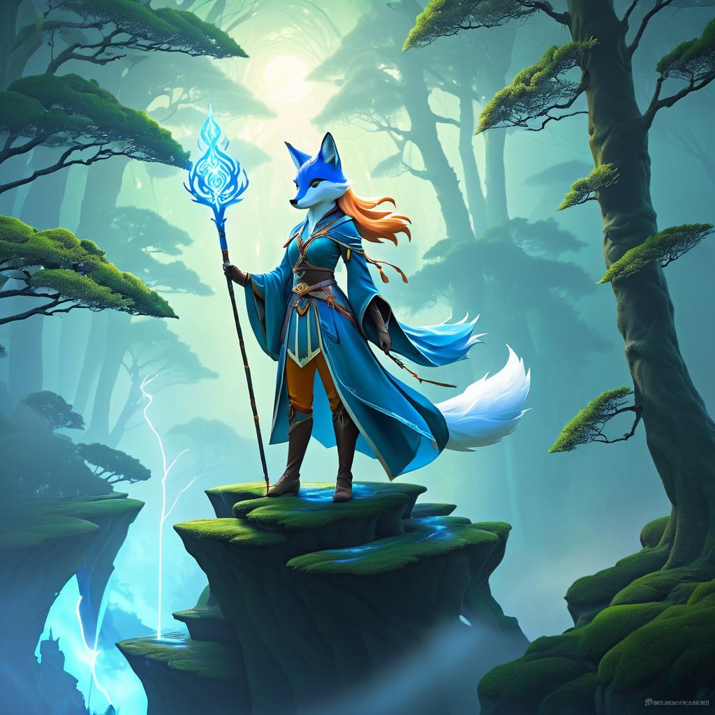 Heroic Fox Mage in Mystical Forest