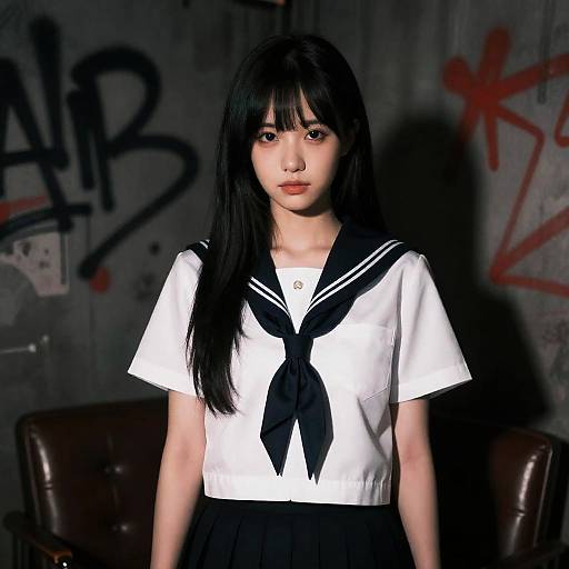 Mysterious Asian Woman in Sailor Uniform