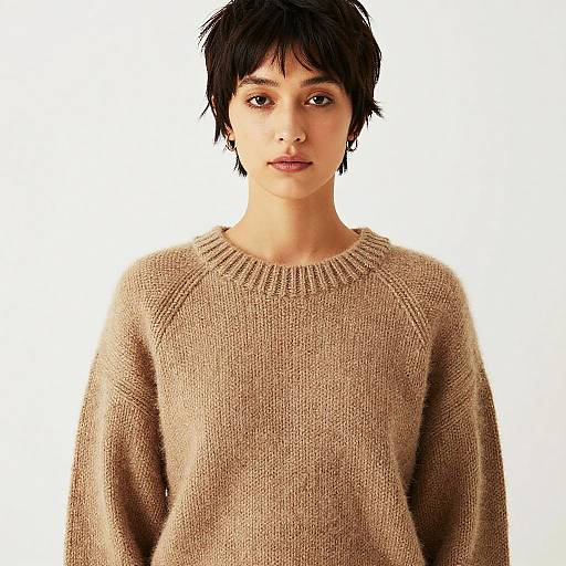 Woman in Chunky Knit Sweater with Pixie Cut