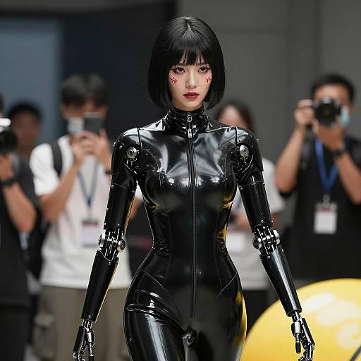 Futuristic Woman in Latex Bodysuit