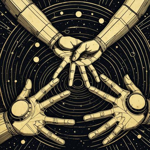 Art Deco Illustration of Giant Robotic Hands in Space