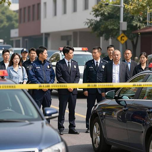 City Scene with Police and Civilians