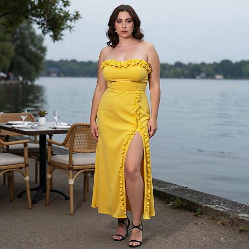 Elegant Woman by Lake in Vintage Style