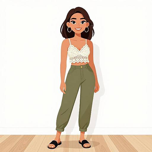 Smiling Woman in Bohemian Casual Outfit