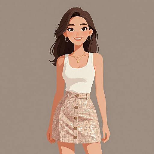 Chic Smiling Woman in Peach Skirt