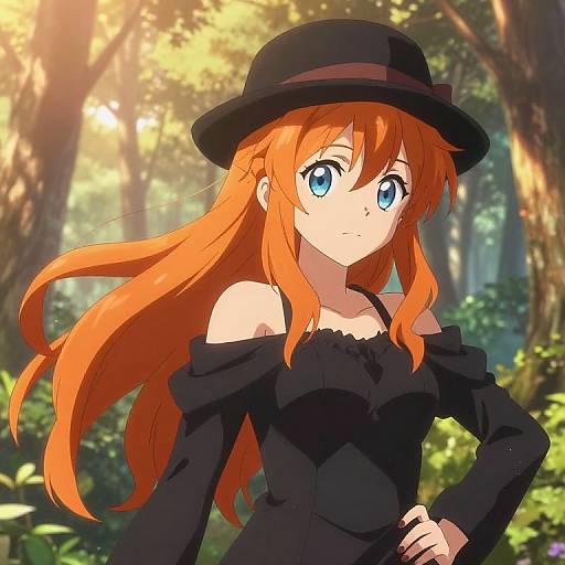 Confident Anime Girl in Sunrise Forest