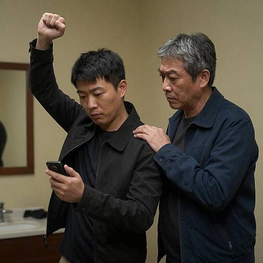 Two Asian Men in Intense Moment Indoors