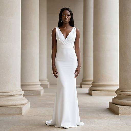Woman in White Toga Among Columns