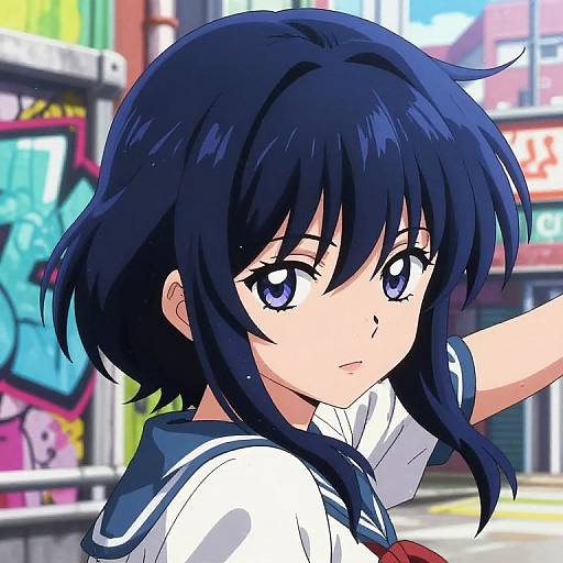 Anime Character with Dark Blue Bangs