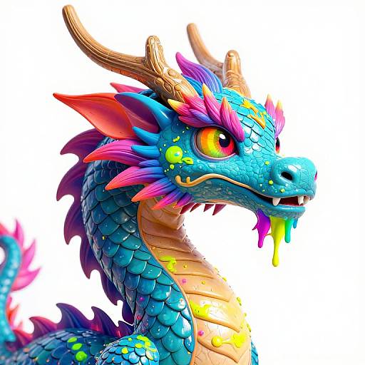 Vibrant Neon Dragon with Rainbow Eye