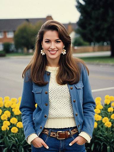 Smiling Woman in Blue Jacket Outdoors