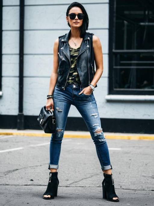 Edgy woman in casual street style outfit