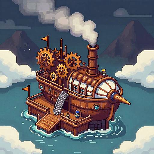 Pixel Art Steampunk Airship Harbor