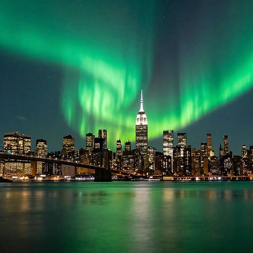 Northern Lights Over New York Cityscape