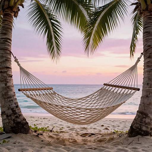Hammock Between Palm Trees at Sunset