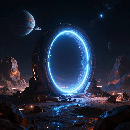 Neon Portal on Alien Rocky Expanse