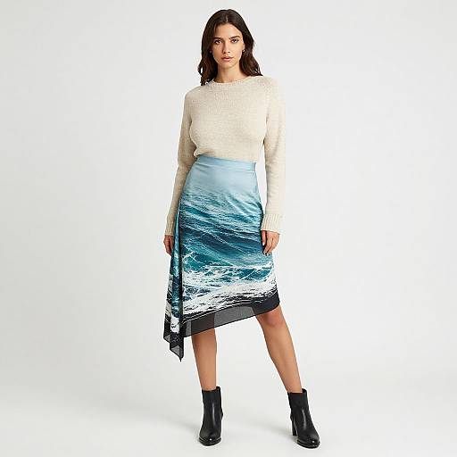 Contemporary Casual Woman with Ocean Skirt