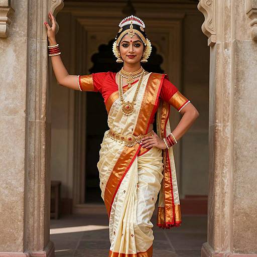 Elegant Indian Dance Costume in Doorway