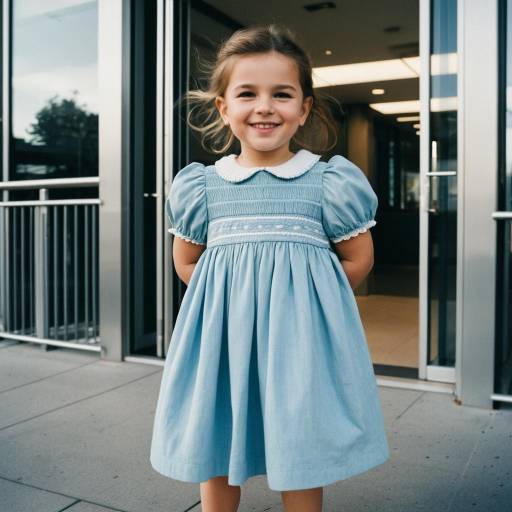 Smiling Toddler Girl in Blue Smocked Dress