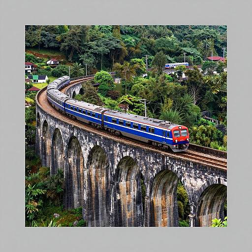 Vibrant Train Crossing Historic Viaduct