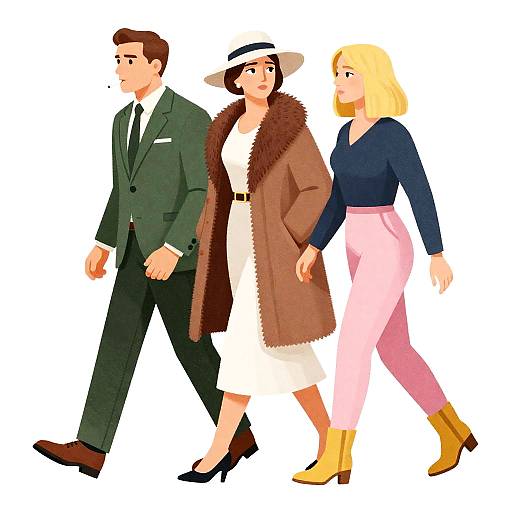 Stylish Walk: Three Unique Characters