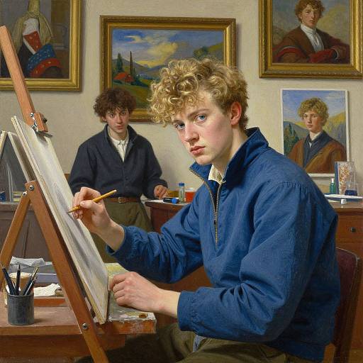 Young Artist Sketching in Atelier