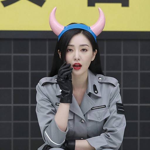 Portrait of Asian Woman in Military Jacket