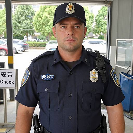 Realistic Police Officer at Security Check