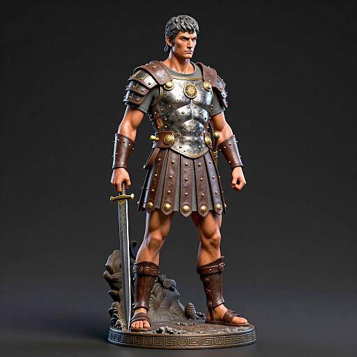Realistic Gladiator Statue in Black Background