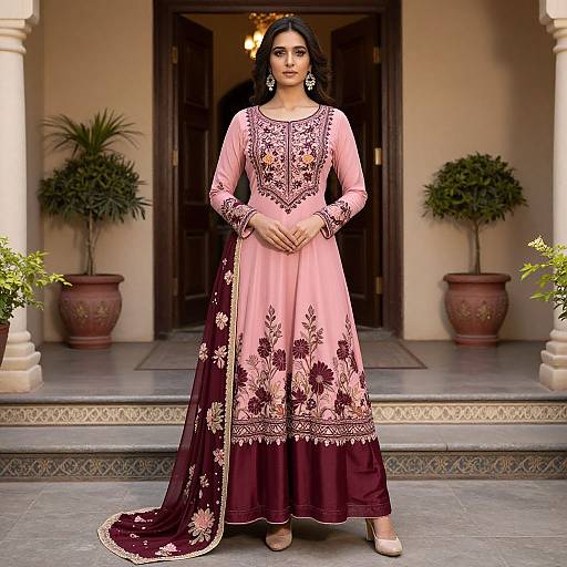 Elegant Woman in Floral Sharara Set