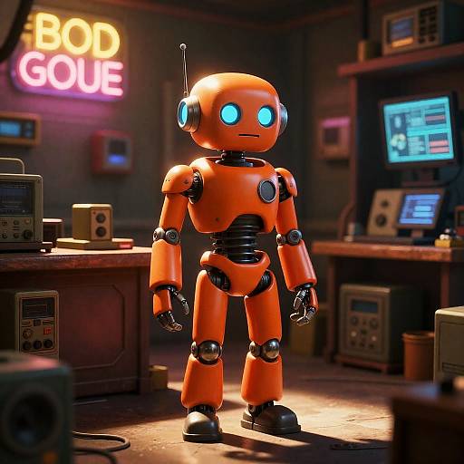 Cyberpunk Robot in Antique Electronics Shop