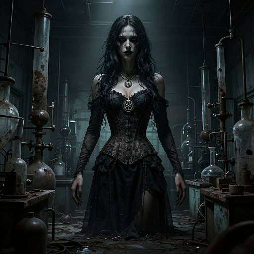 Eerie Girl in Dilapidated Lab