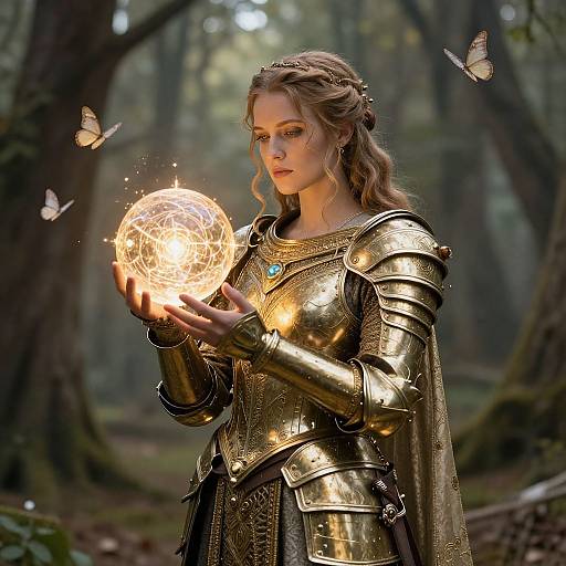 Golden Armored Woman with Magical Orb