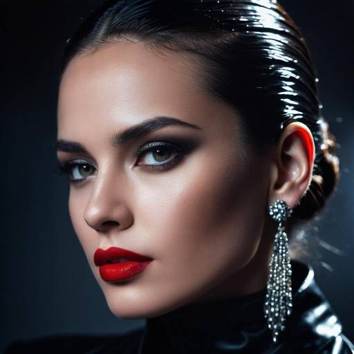 Dramatic Portrait of Woman with Wet Hair and Bold Makeup