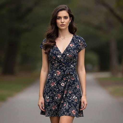 Woman in Elegant Floral Dress