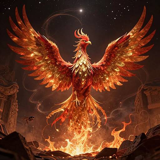 Regal Phoenix Rising from Chasm