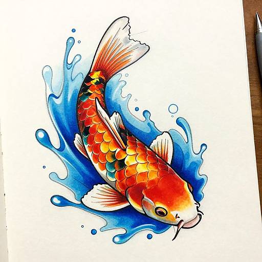 Vibrant Japanese Koi Fish Tattoo Sketch