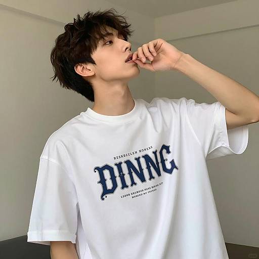 Young Man in White Oversized T-Shirt