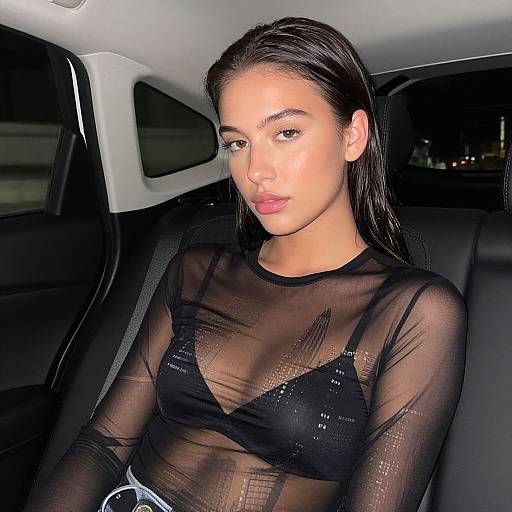 Young Woman in Car with Sheer Top