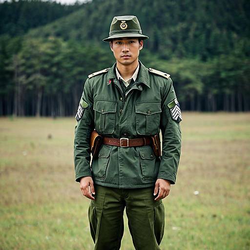 Realistic Male Soldier in Japanese Military Outfit